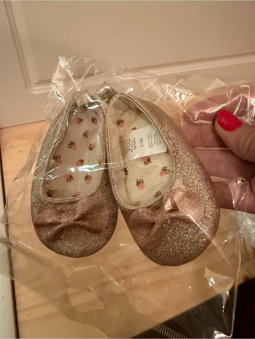 Carters Just One You Rose Gold Sparkle Baby Shoes